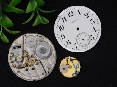 Elgin Pocket Watch Parts Set with Dial and Movement WATCHMAKER WATCHMAKING TOOLS