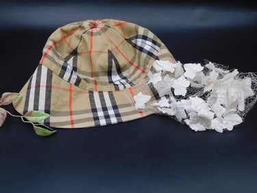 Burberry-Style Bucket Hat With Floral Veil