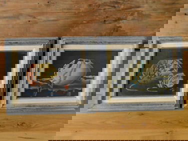 STILL LIFE PAINTINGS FRAMED SET OF 2 VINTAGE ANTIQUE