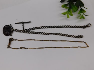 Antique Watch Chains With Fob Seal and T-Bar