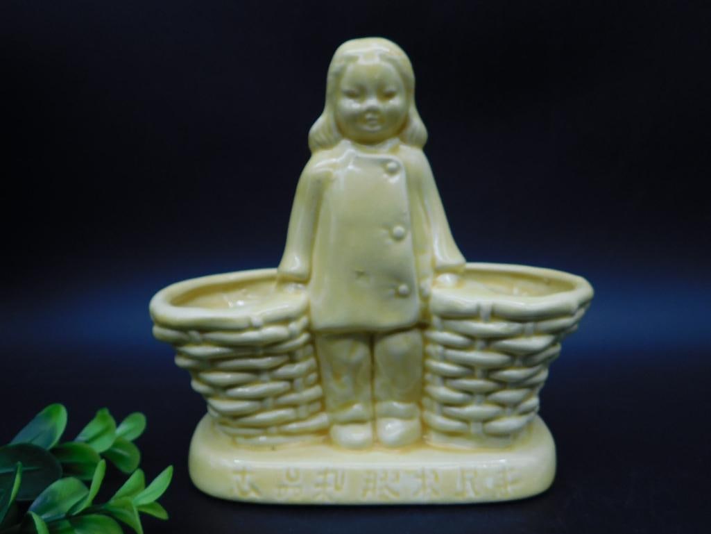 CHILD WITH BASKETS FIGURAL PLANTER VINTAGE ANTIQUE: CHILD WITH BASKETS FIGURAL PLANTER VINTAGE ANTIQUE