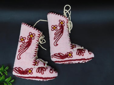 BEADED DOLL BOOTS VINTAGE ANTIQUE