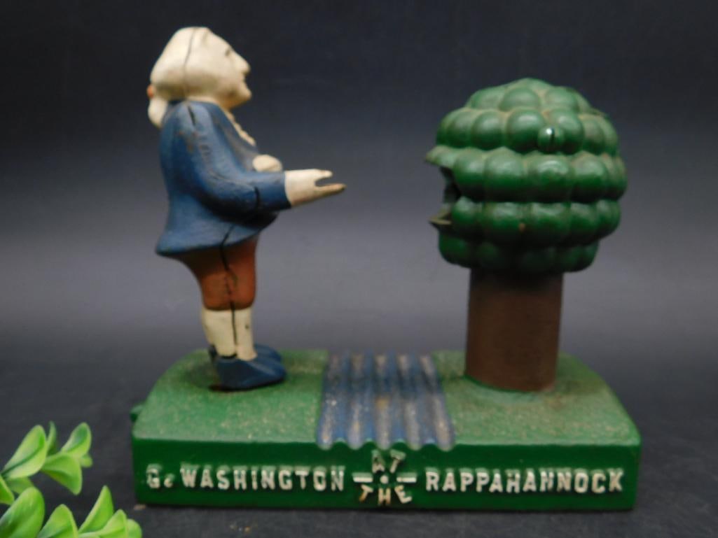 Vintage 1979 Cast Iron Mechanical Bank - Washington and Rappahannock: Vintage 1979 Cast Iron Mechanical Bank - Washington and Rappahannock