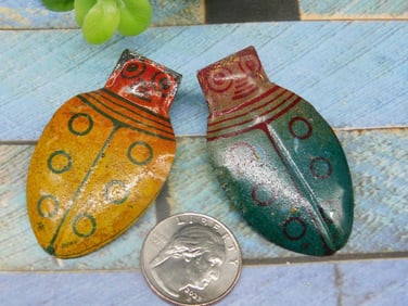 Vintage Enameled Metal Beetle Jumping Toys