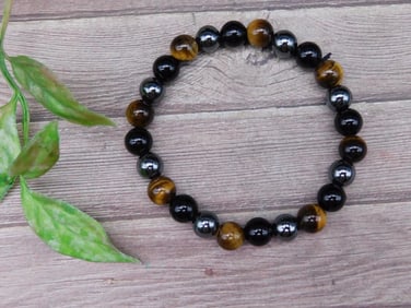 Tiger Eye and Hematite Beaded Stretch Bracelet