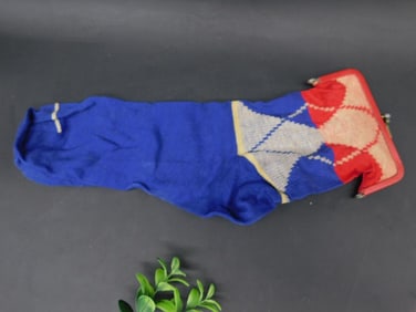 Colorful Knitted Bag With Red Frame and Interior Pouch