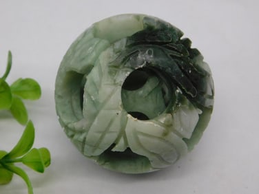 Carved Jade Stone Puzzle Ball with Leaf Design
