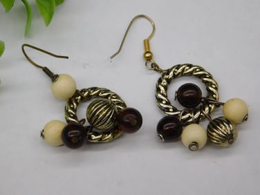 Vintage Metal Earrings with Beaded Accents