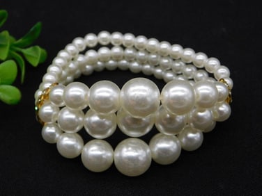 Triple-Strand Faux Pearl Bracelet with Gold Tone Accents