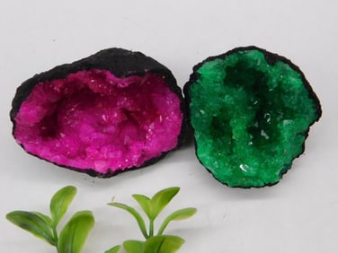 Pink and Green Crystal Geode Halves ROCK STONE LAPIDARY SPECIMEN