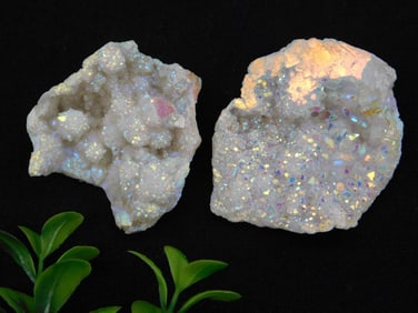 Two Iridescent Quartz Geode Specimens ROCK STONE LAPIDARY SPECIMEN