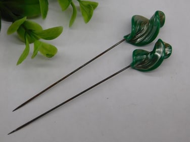 Vintage Green Marbled Hat Pins