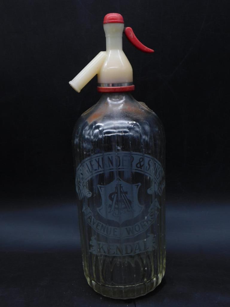 ALEXANDER AND SONS AVENUE WORKS KENDAL GLASS SELTZER SODA WATER BOTTLE MINERAL SYPHON SIPHON VINTAGE: ALEXANDER AND SONS AVENUE WORKS KENDAL GLASS SELTZER SODA WATER BOTTLE MINERAL SYPHON SIPHON VINTAGE ANTIQUE