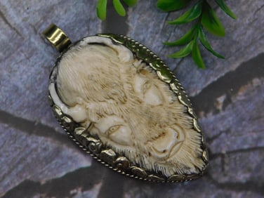 Engraved Buffalo Pendant with Ornate Reverse Design