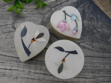 Three Stone Trinket Boxes with Floral Inlay