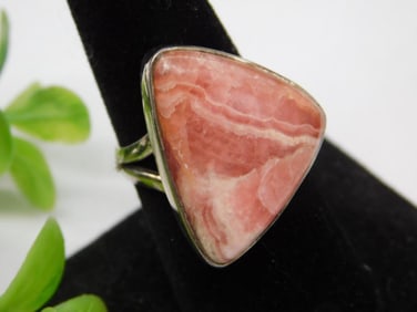 Sterling Silver Ring With Triangular Rhodochrosite Stone