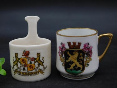 Vintage Porcelain Set with Coat of Arms and Handles