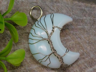 OPALITE CRESCENT MOON WIRE WRAPPED PENDANT