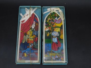 PRECIOUS MOMENTS STAINED GLASS STYLE ORNAMENTS