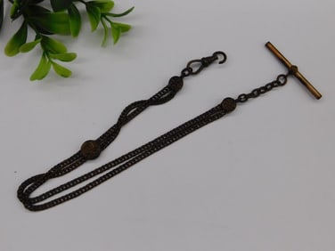 Antique Bronze Watch Chain with T-Bar and Hook Design
