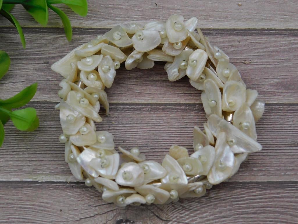 BEADED SHELL BANGAL BRACELET VINTAGE ANTIQUE: BEADED SHELL BANGAL BRACELET VINTAGE ANTIQUE