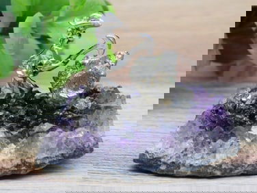 PYRITE MINER ON AMETHYST ROCK STONE LAPIDARY SPECIMEN