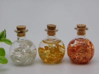 SILVER GOLD AND COPPER FLAKES IN BOTTLES ROCK STONE LAPIDARY SPECIMEN