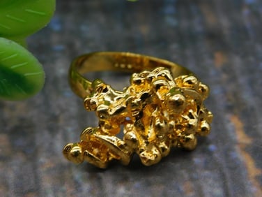 GOLD TONE RING ROCK STONE LAPIDARY SPECIMEN