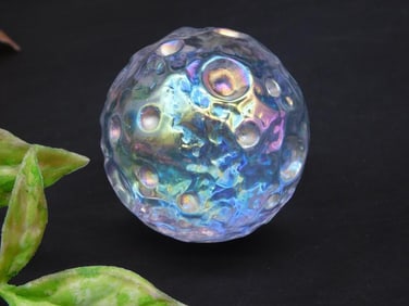 Iridescent Glass Ball with Crater-Like Texture