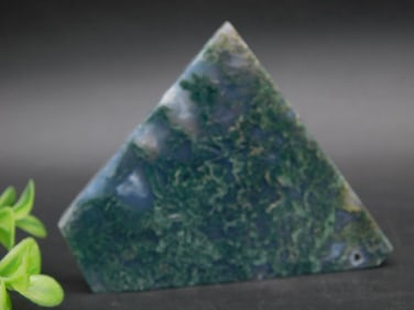 Triangular Polished Green Moss Agate Stone Specimen