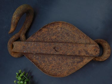 Rustic Antique Iron Pulley Block with Hook