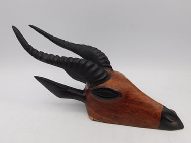 Hand-Carved Wooden Antelope Head Sculpture