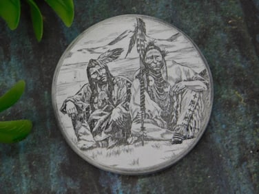 Scrimshaw Cabochon with Native Design