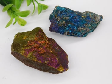 Two Peacock Ore Iridescent Chalcopyrite Mineral Specimens ROCK STONE LAPIDARY SPECIMEN