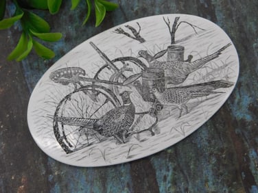 Scrimshaw Cabochon with Bird Design