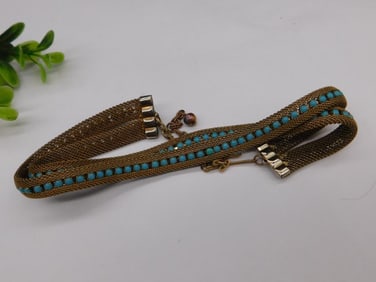 Vintage Gold Tone Necklace With Turquoise Bead Accents