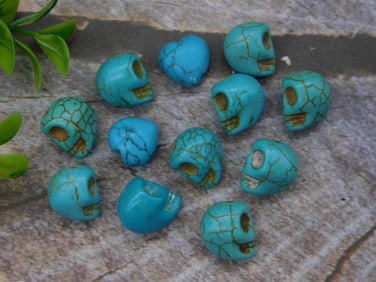Small Blue Skull-Shaped Beads with Stone-Like Appearance