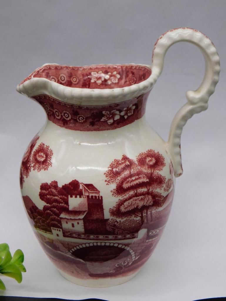 COPELAND SPODES TOWER PITCHER JUG TRANSFERWARE ENGLISH VINTAGE ANTIQUE: COPELAND SPODES TOWER PITCHER JUG TRANSFERWARE ENGLISH VINTAGE ANTIQUE