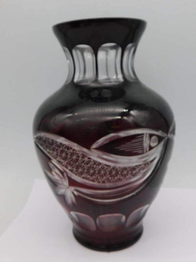 RUBY BOHEMIAN CRYSTAL VASE CLEAR TO CRYSTAL VINTAGE ANTIQUE: RUBY BOHEMIAN CRYSTAL VASE CLEAR TO CRYSTAL VINTAGE ANTIQUE