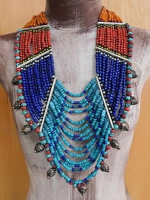 ORNATE AFRICAN TRADE BEAD NECKLACE ROCK STONE LAPIDARY SPECIMEN