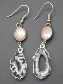 GEODE SLICE EARRINGS ROCK STONE LAPIDARY SPECIMEN