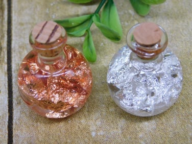 SILVER AND COPPER FLAKES IN BOTTLES ROCK STONE LAPIDARY SPECIMEN