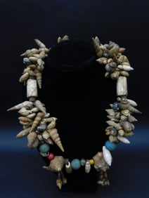 AFRICAN TRADE BEADS WITH SHELLS ROCK STONE LAPIDARY SPECIMEN