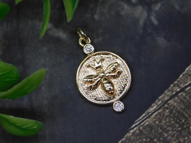 Gold-Toned Bee Pendant With Two Clear Stones