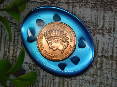 Blue Cabochon with Indian Cent Replica