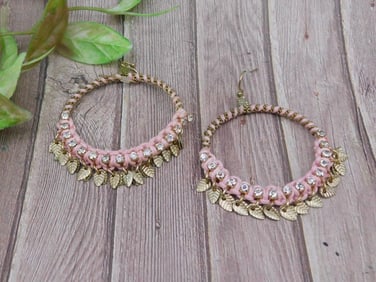 Pink and Gold Decorative Hoop Earrings
