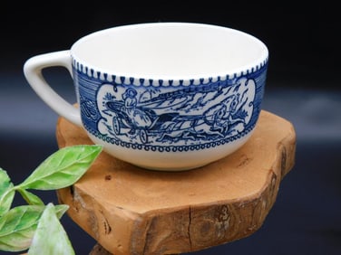 Blue & White Porcelain Cup with Horse Scene