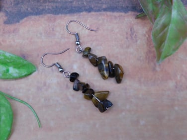 Tiger Eye Stone Dangle Earrings with Silver Hooks