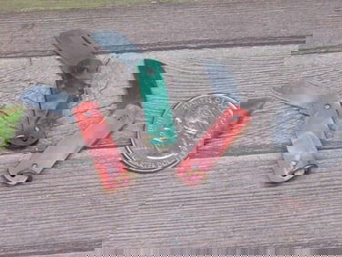 Set of Three Miniature Pocket Knives with Multicolor Handles