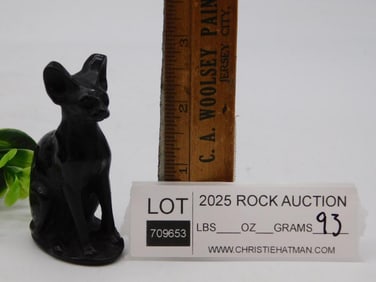 Black Ceramic Sitting Cat Figurine with Glossy Finish Rock Stone Lapidary Specimen